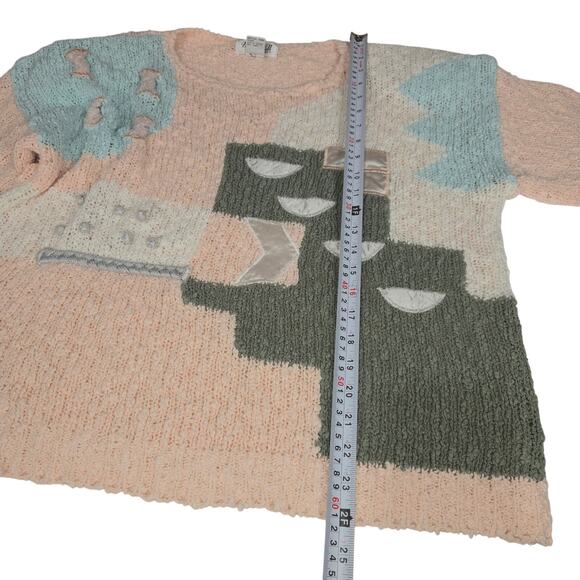 Vtg Mervyns Partners Women 1X Knit Sweater Chunky 3D Pastel Abstract Dragon 80s - Picture 7 of 11